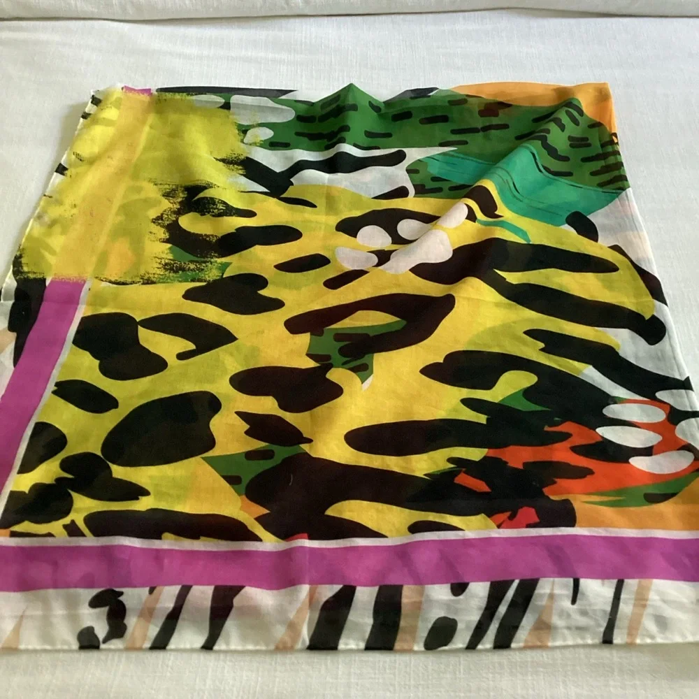 Perlavera Scarf Large Cotton Silk Blend Rolled Edges Geometric Modern Print